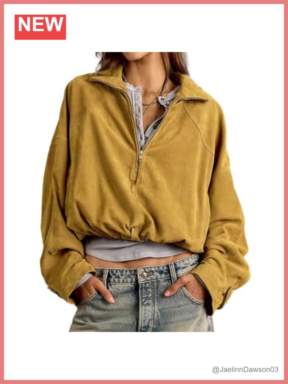 Faux Suede Half Zip Oversized Bomber Jacket Lightweight Pullover
